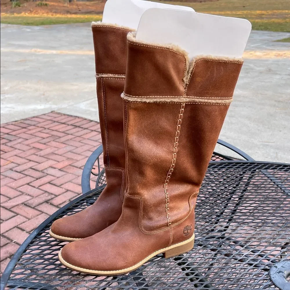 Timberland Shoreham 25669 Brown Leather Pull On Fold Down Boots Women’s 8.5